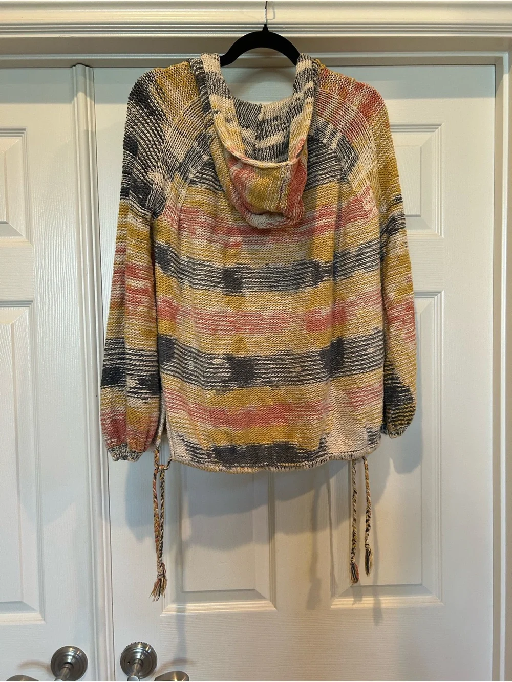 Striped Knit Hoodie Sweater in Mustard, Coral & Navy by Free People, Sz XS - Picture 5 of 5